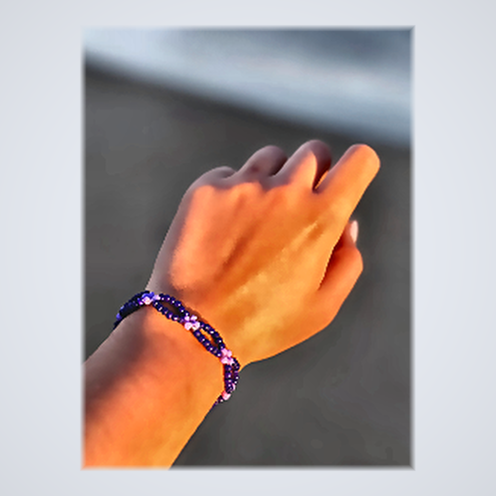 Bracelet Tissé Fleur Bohème Sunset - Indigo Minuit & Lavande Sauvage