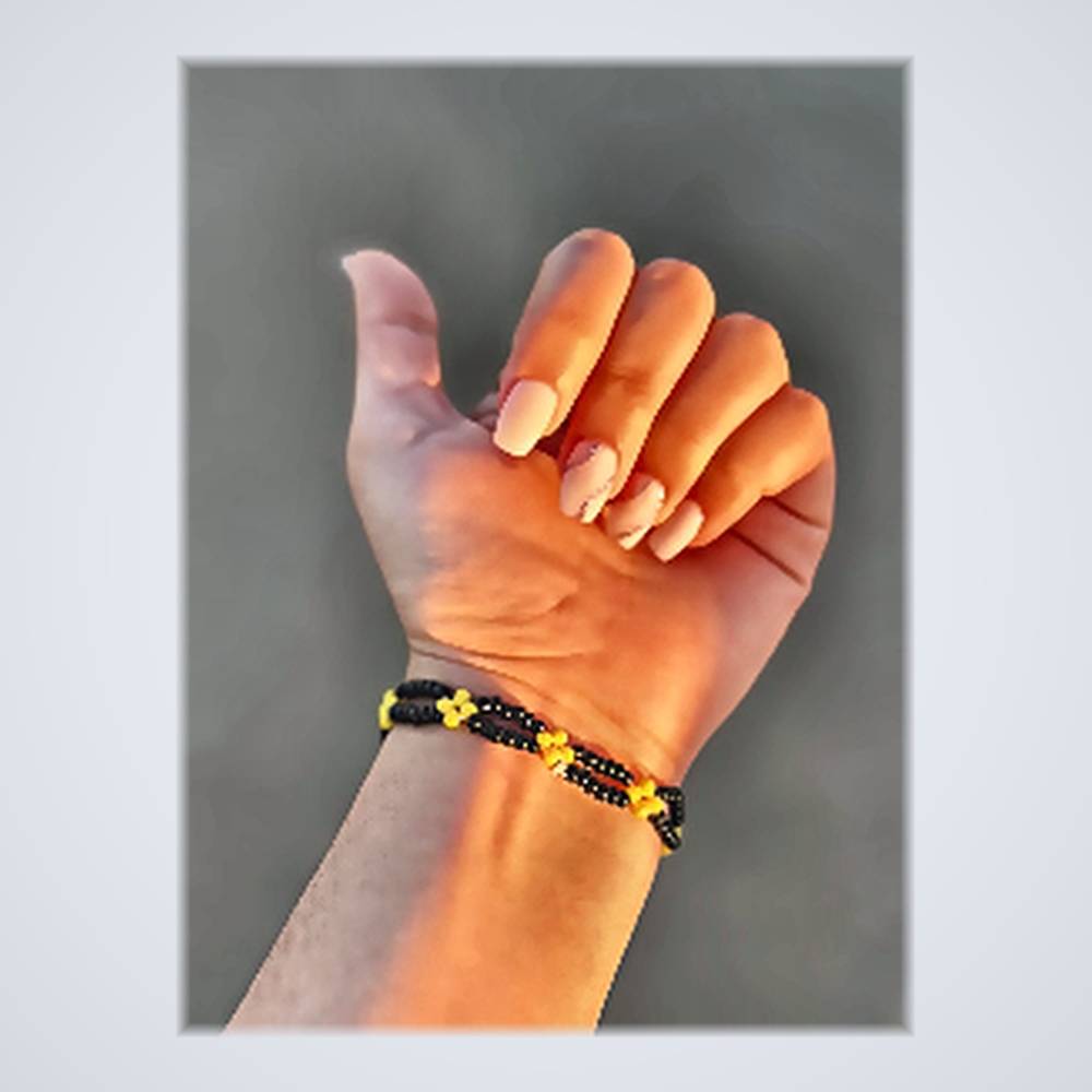 Bracelet Tissé Fleur Bohème Sunset - Noir Onyx & Tournesol Lumineux