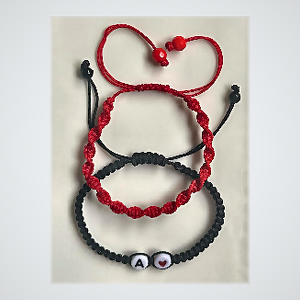 Duo Bracelets Couple Passion - Spirale Rouge Rubis & Noir Initiales