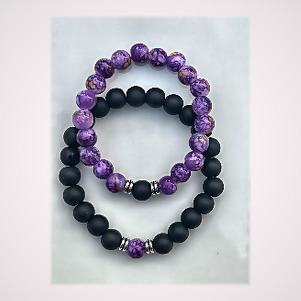 Duo Bracelets Couple Yin Yang - Jaspe Impérial Violet & Onyx