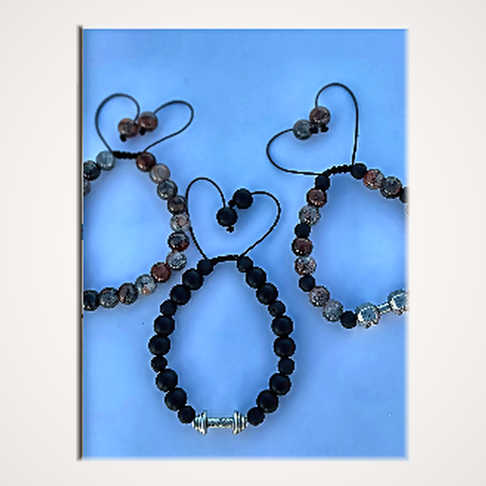 Trio Bracelets Fitness Haltère - Onyx Noir Mat & Jaspe Rouge Marbré