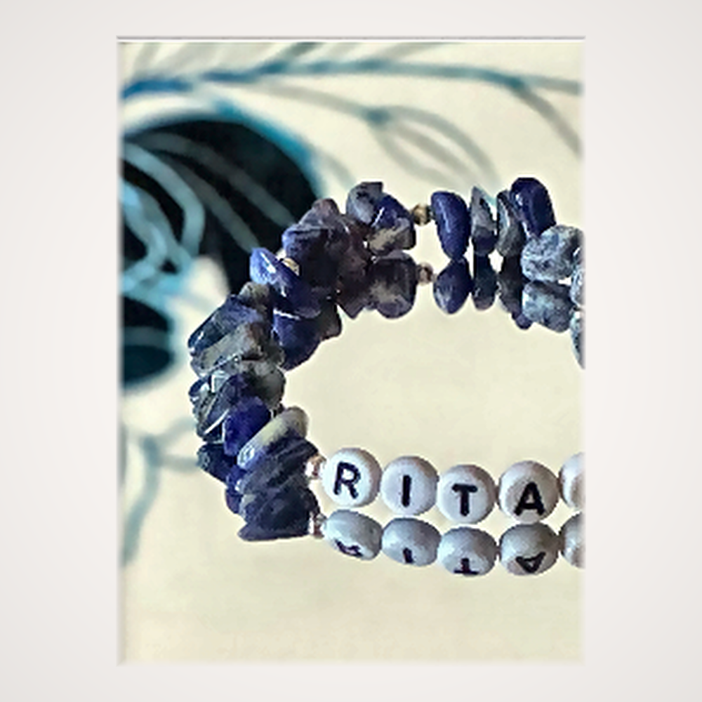 Bracelet Personnalisé Prénom Pépites de Sodalite Bleue Naturelle - 'RITA'