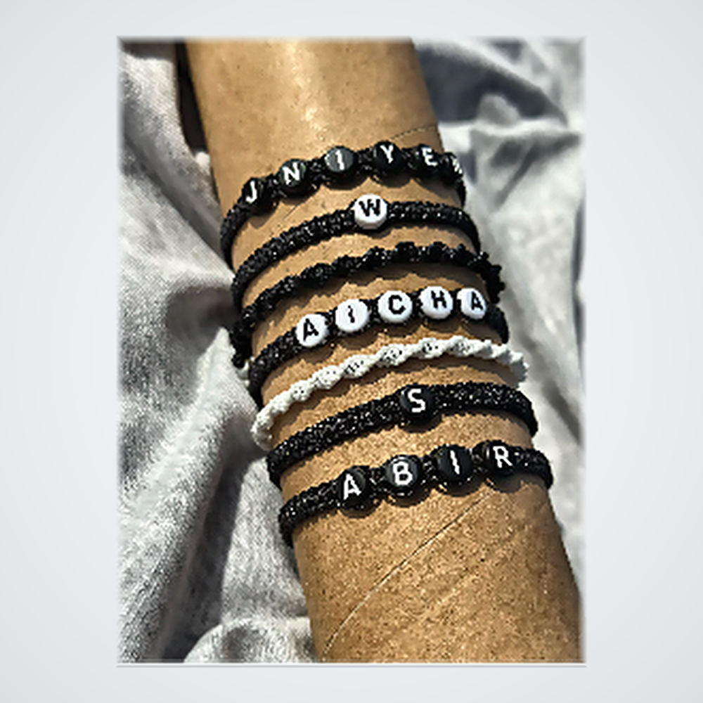 Bracelets Tressés Macramé Noir Onyx Chic Personnalisés Prénom & Initiale