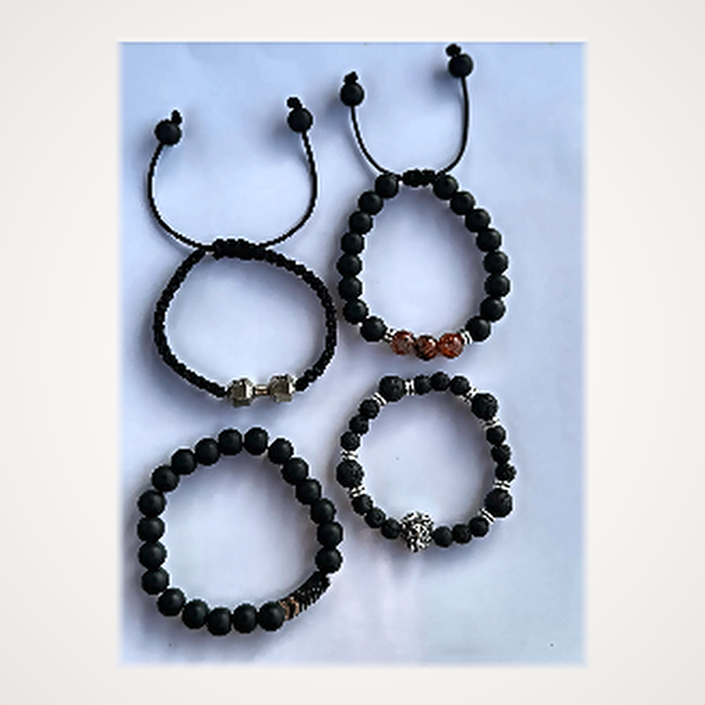 Pack 4 Bracelets Homme Deluxe - Pierre de Lave, Tête de Lion & Haltère Onyx