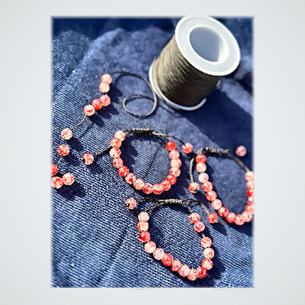 Trio Bracelets Quartz Craquelé Rubis - Perles Écarlates Sunset & Cordon Macramé