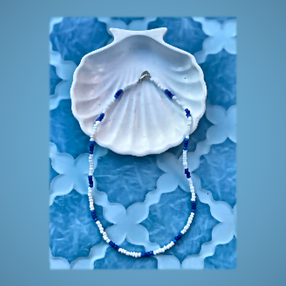 Collier Ras-de-Cou Perles Marines - Bleu Majorelle & Blanc