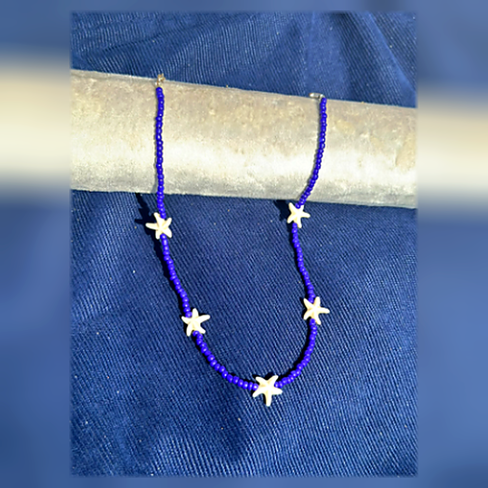 Deep Sea Cobalt Starfish Beaded Choker