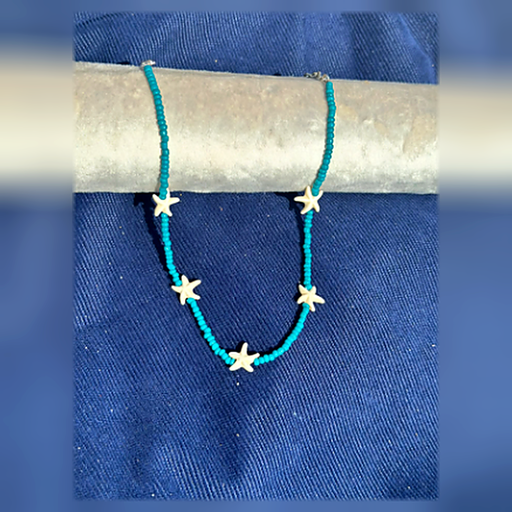 Ocean Azure Starfish Beaded Choker