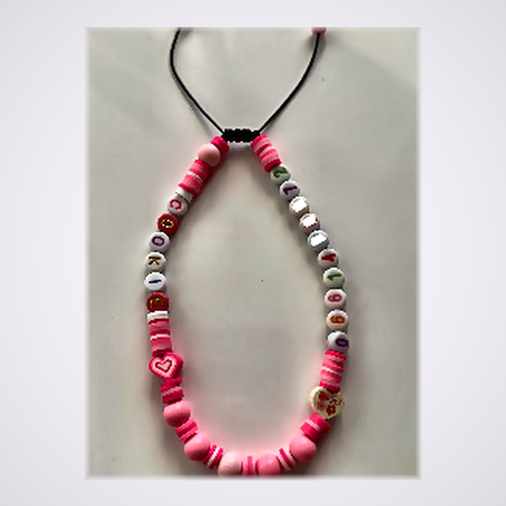 Collier / Bracelet Personnalisé Prénom & Numéro - Rose Bonbon & Cœurs