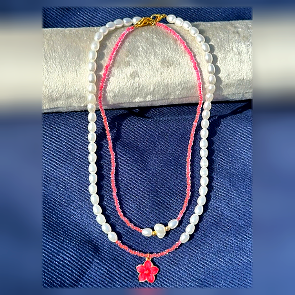 Aloha Plumeria Layered Pearl Choker