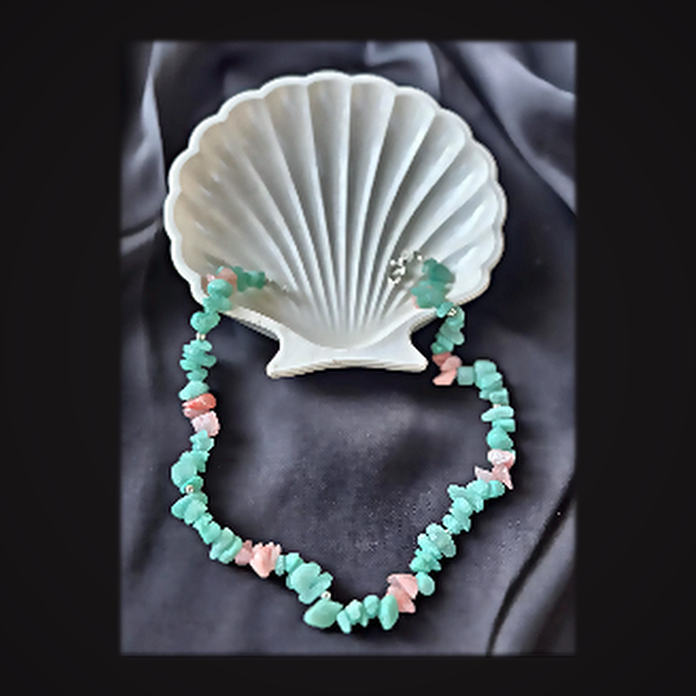 Collier Choker Pépites Aigue-Marine & Quartz Rose