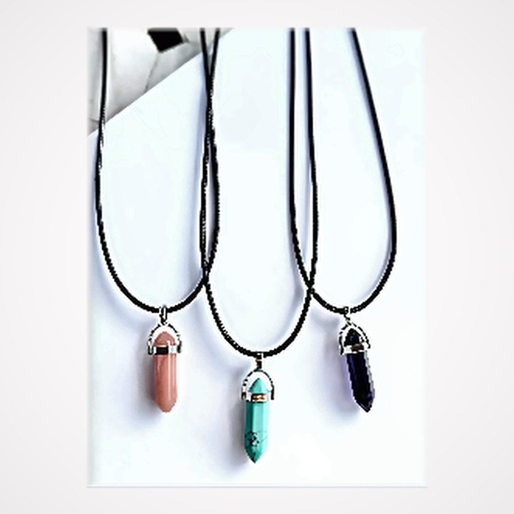 Trio Pendentifs Cristaux Hexagonaux - Quartz Rose, Turquoise & Obsidienne