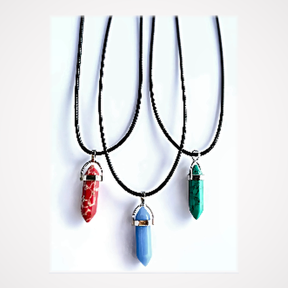 Trio Pendentifs Cristaux - Jaspe Rouge Impérial, Céleste & Malachite Verte