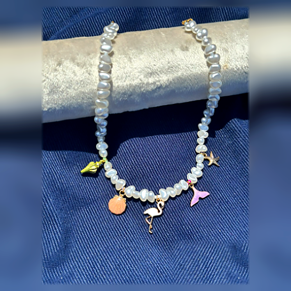 Sunset Glow Amber Charm Pearl Choker