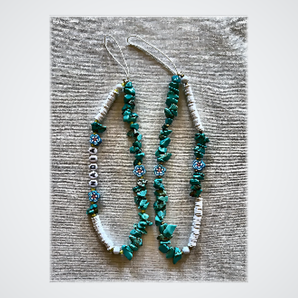 Duo Lanyards Téléphone Heishi Blanc & Turquoise Sauvage - 'NADIA'