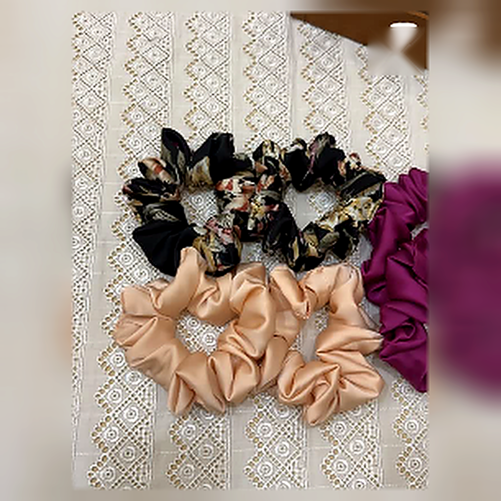 Champagne & Gold Silk-Satin Scrunchie Trio