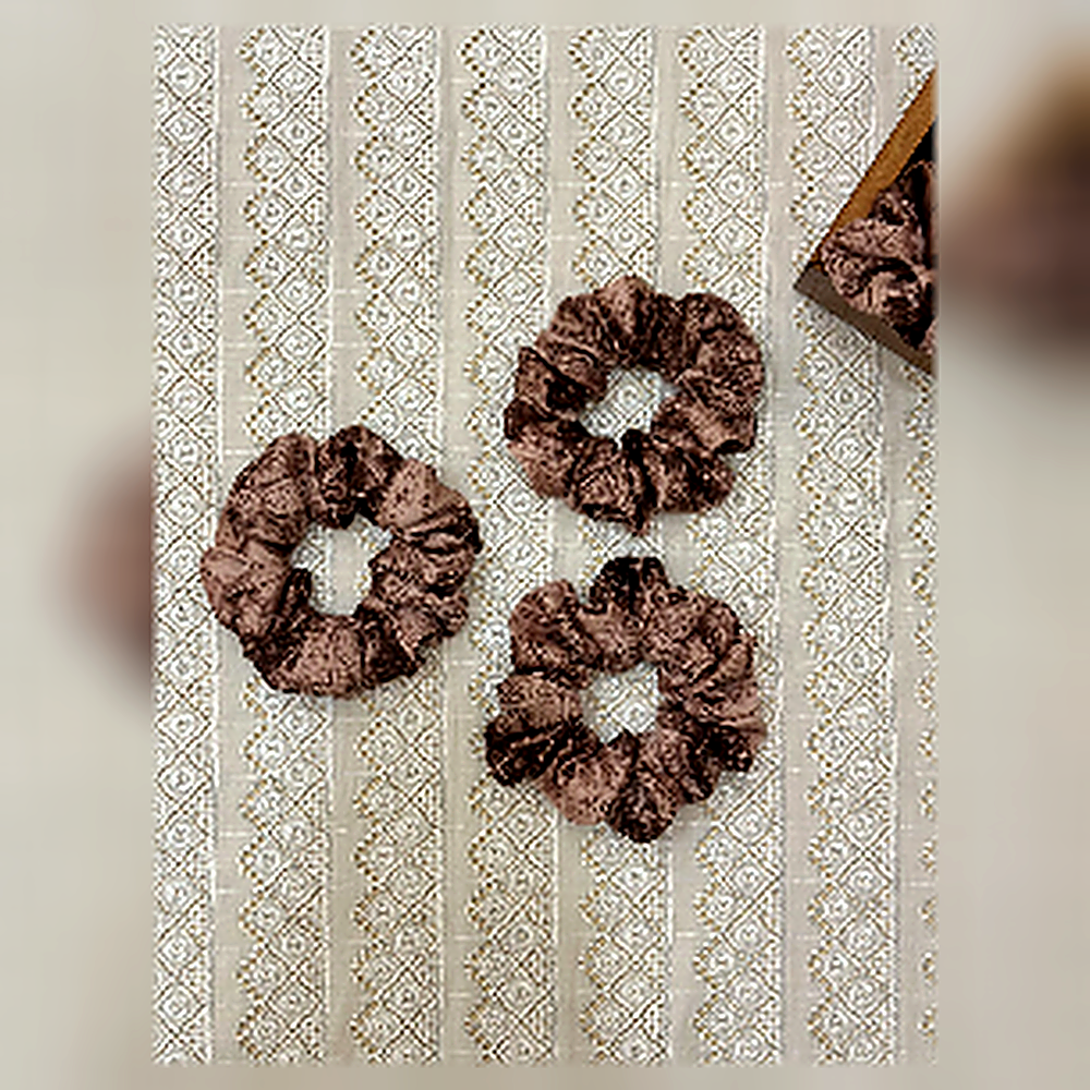 Autumn Copper Plush Velvet Scrunchie Trio