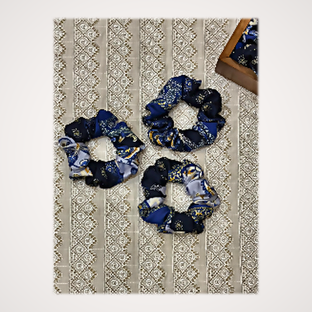Trio Chouchous Soie Baroque - Bleu Nuit & Doré