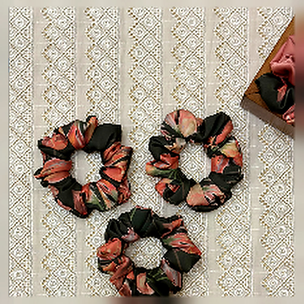 Terracotta Meadow Floral Scrunchie Trio