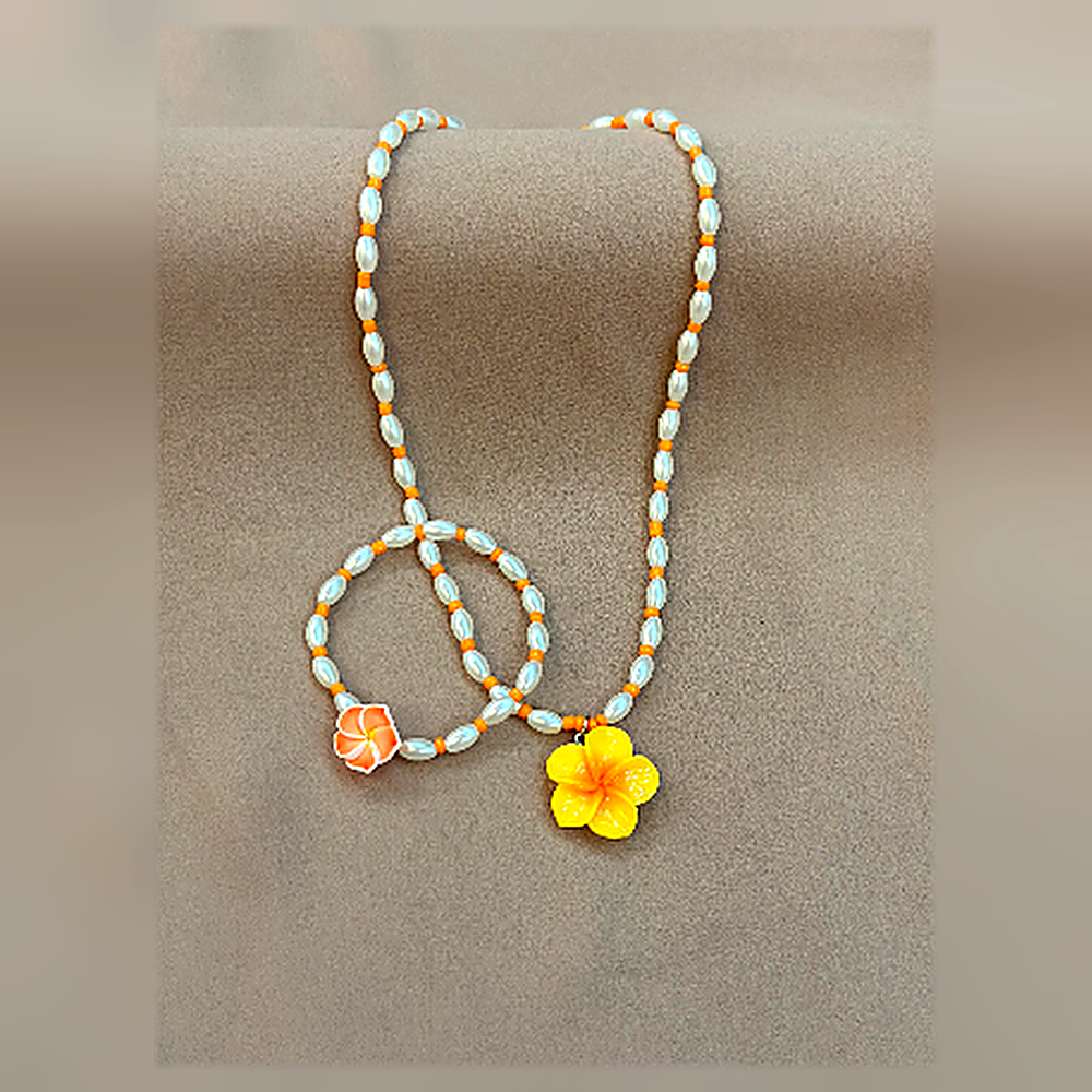 Sunset Bloom Pearl Necklace & Bracelet Set