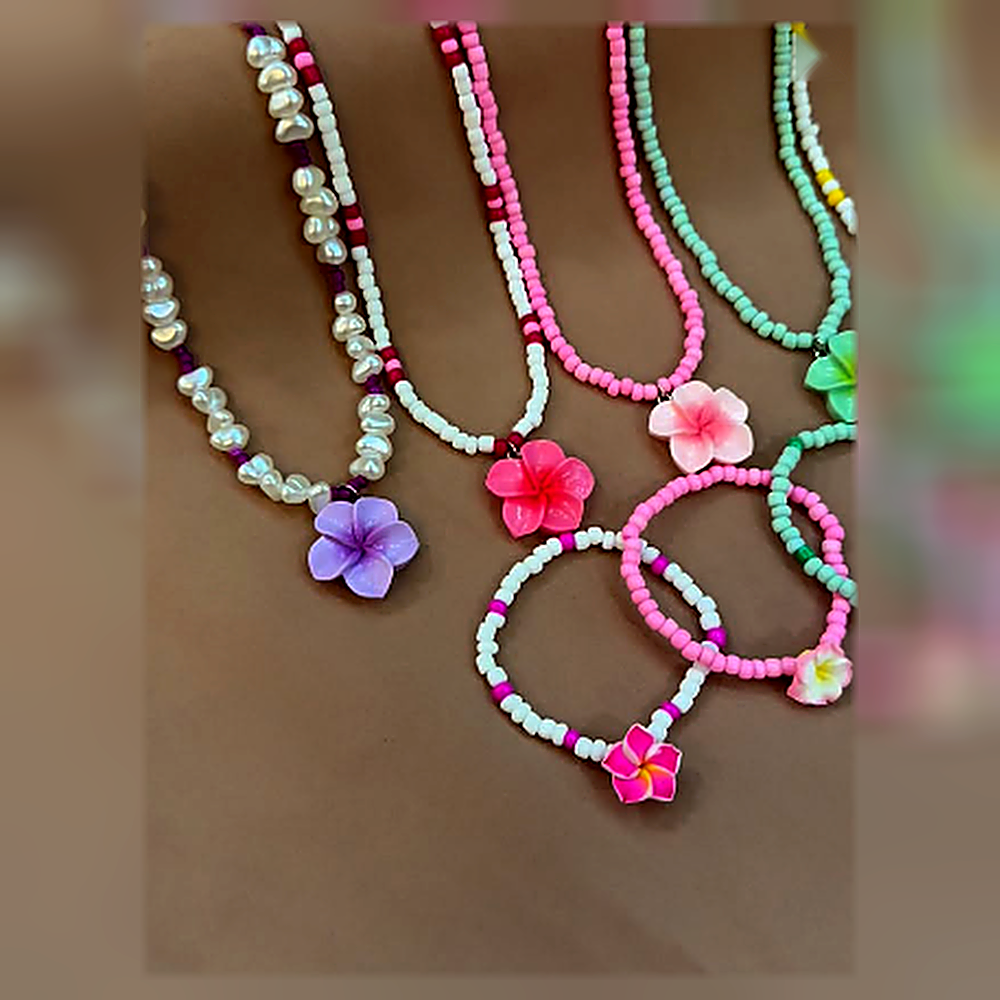 Island Breeze Beaded Flower Choker & Bracelet