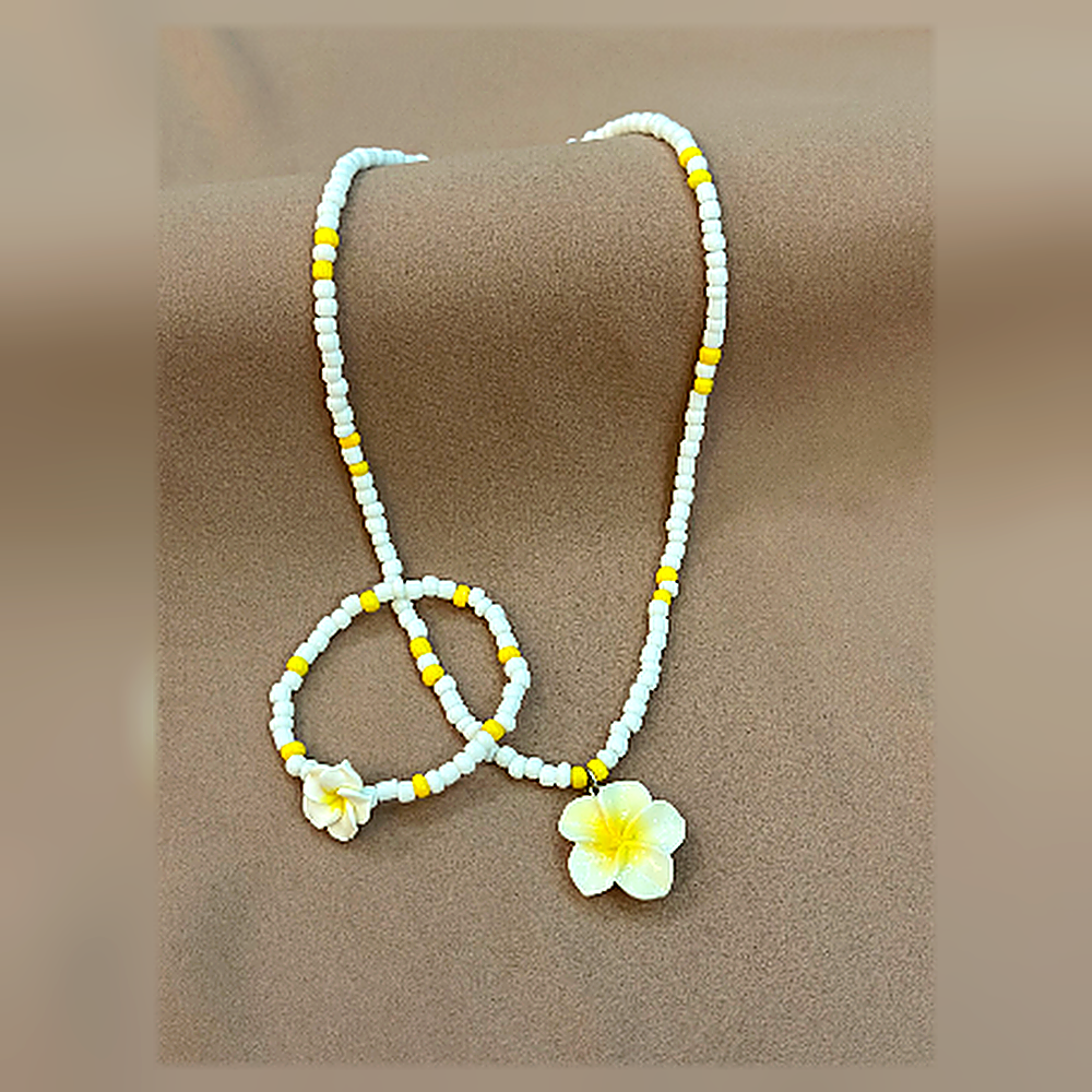Solaris White Plumeria Beaded Duo